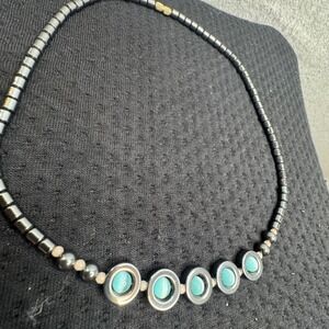 Hematite‎ Turquoise Gemstone Statement Necklace Jewelry